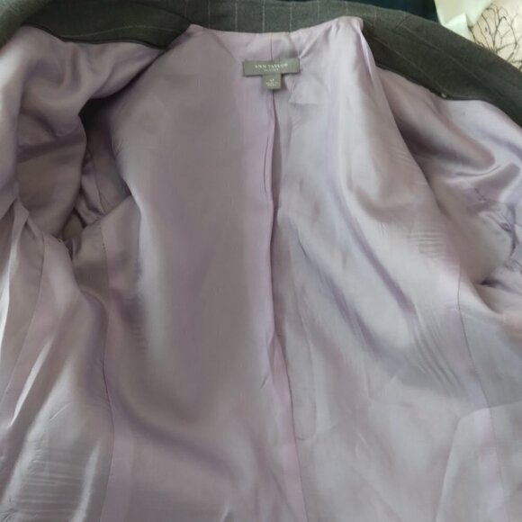 Ann Taylor | Wool Pin Stripe Blazer Jacket Gray Lavender | Size 4P - Picture 9 of 13